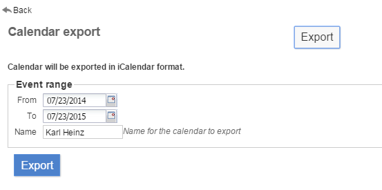 Events export form